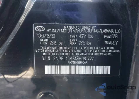 2021 Hyundai Sonata Sel from USA, damaged, VIN 5NPEL4JA3MH081922